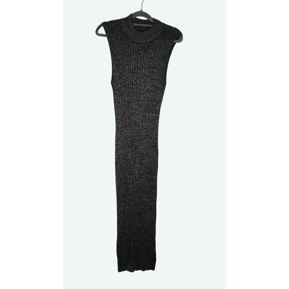 House of Harlow 1960 Sleeveless Ribbed‎ Mock Neck Midi Dress Marled Gray Black M